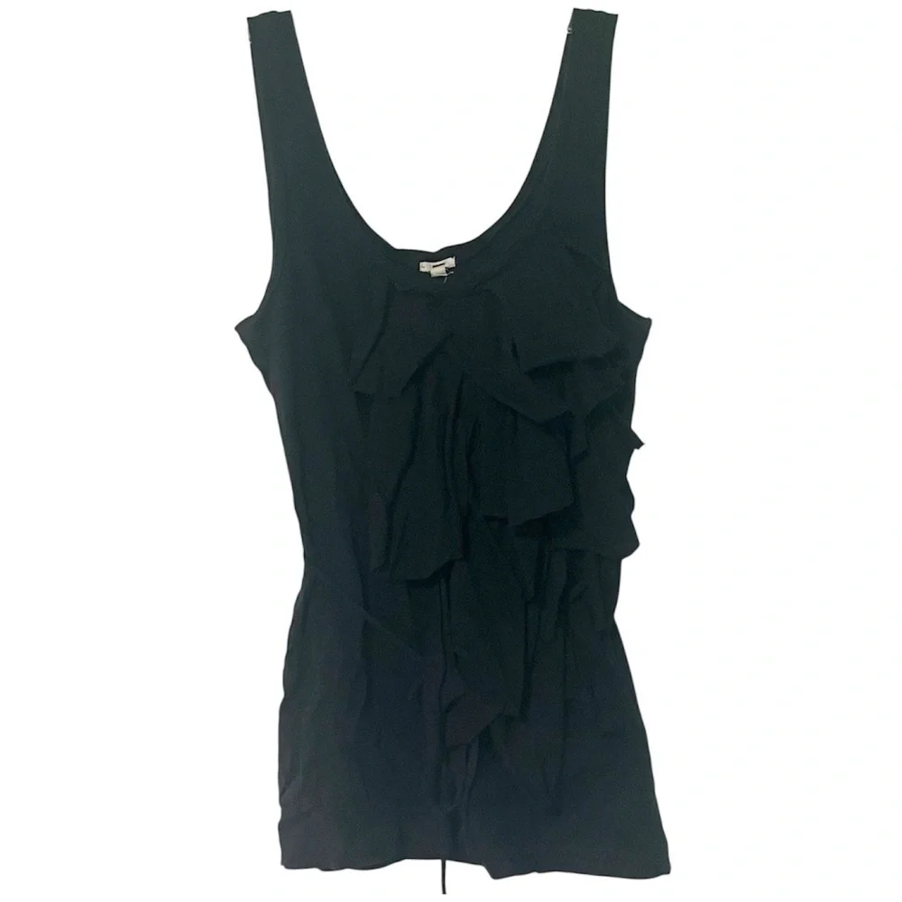 J. Crew Stylish Black cotton Ruffle front sleeveless Tank Top